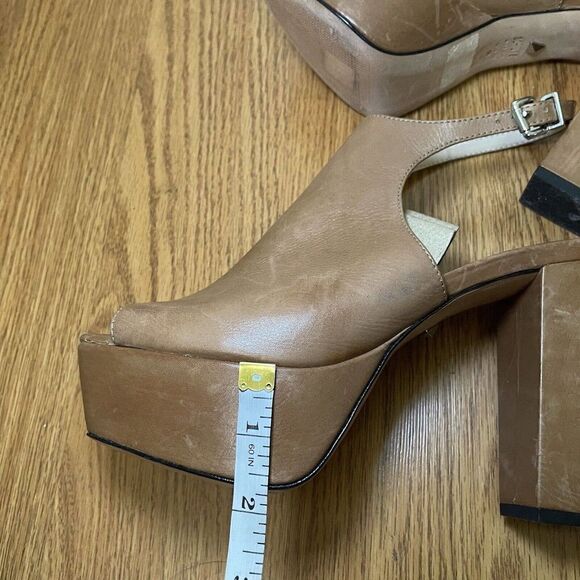SCHUTZ Brown Soft Leather Peep toe slingback platform heels size US 9 - Picture 5 of 10